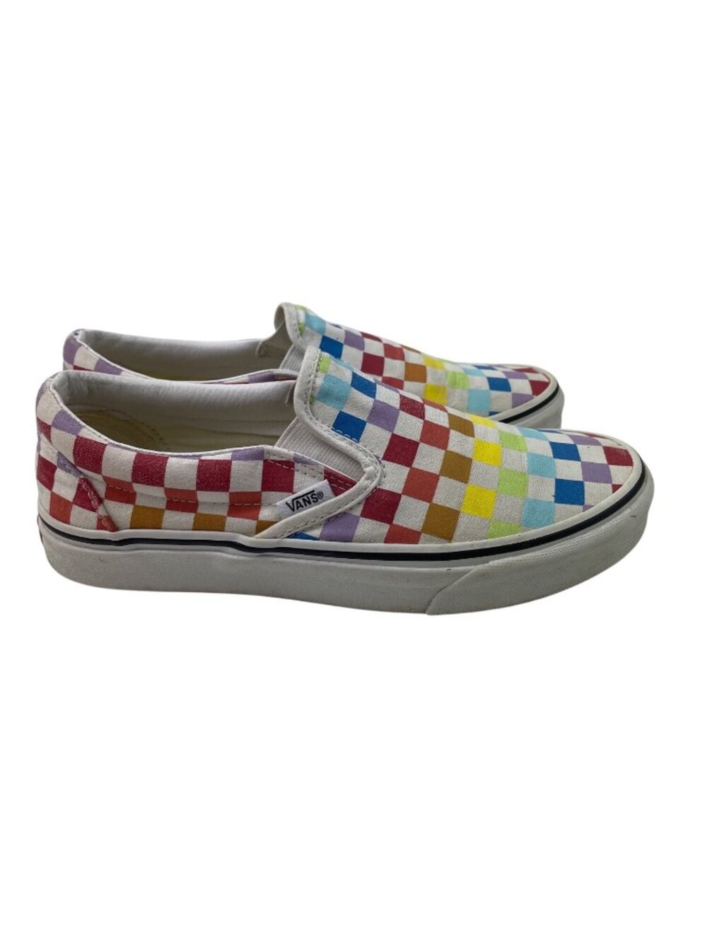 Vans Classic Slip-On Rainbow Checkerboard Sneakers Men 6.5 Women 8 Canvas Shoes - Picture 2 of 11